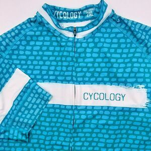 Cycology Cycling Jersey Men's Size 2XL Green Biking Full Zip YKK Rear Pockets